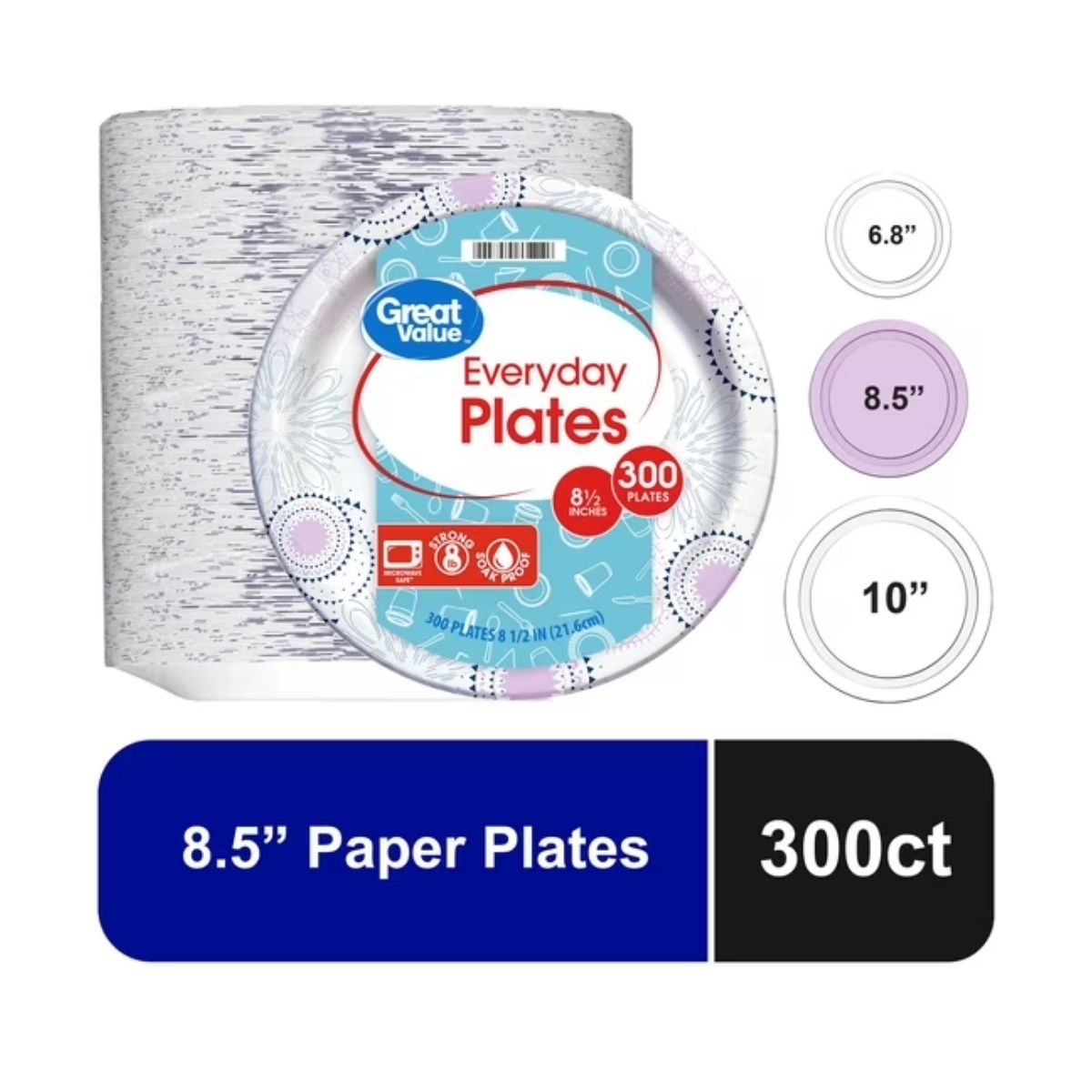 Great Value 8.5-Inch Disposable Paper Plates, 300 Count, Soak-Proof and Microwave-Safe