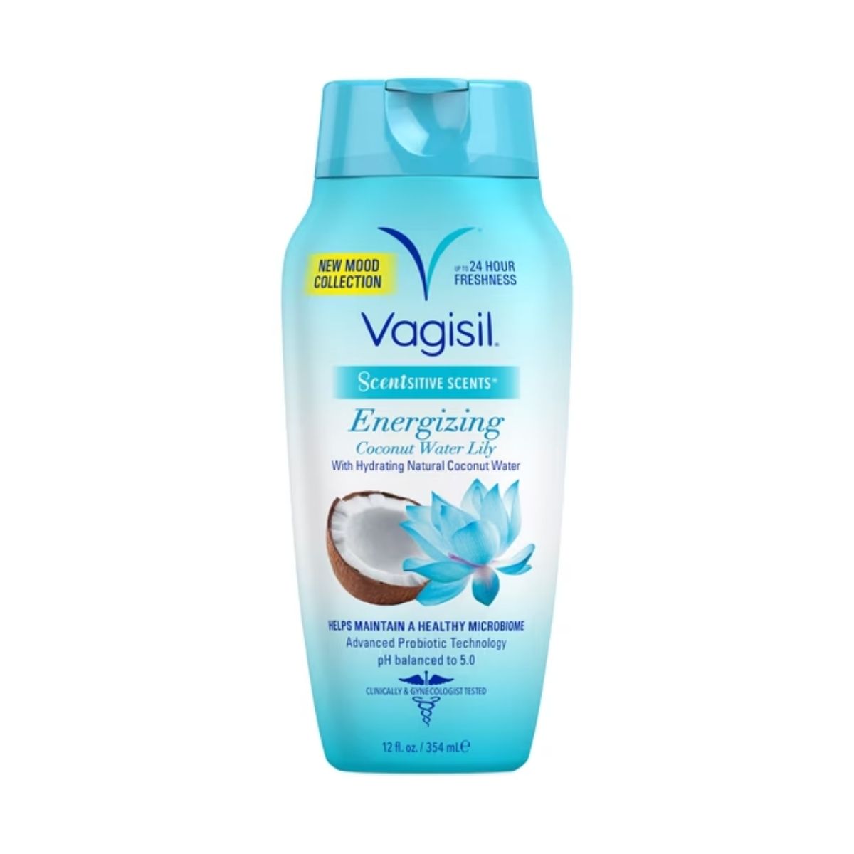 Vagisil Feminine Wash for Intimate Area Hygiene, Scentsitive Scents, pH Balanced and Gynecologist Tested, Energizing Coconut Water Lily, 12 fl oz