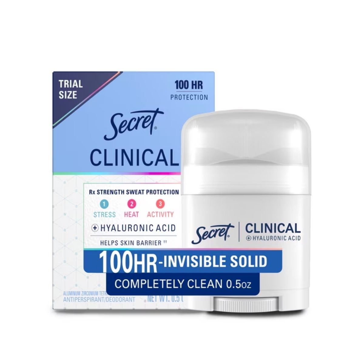 Secret Clinical Antiperspirant Deodorant for Women, 100HR Sweat & Odor Protection, Hyaluronic Acid, Invisible Solid, Completely Clean, 1.6 oz