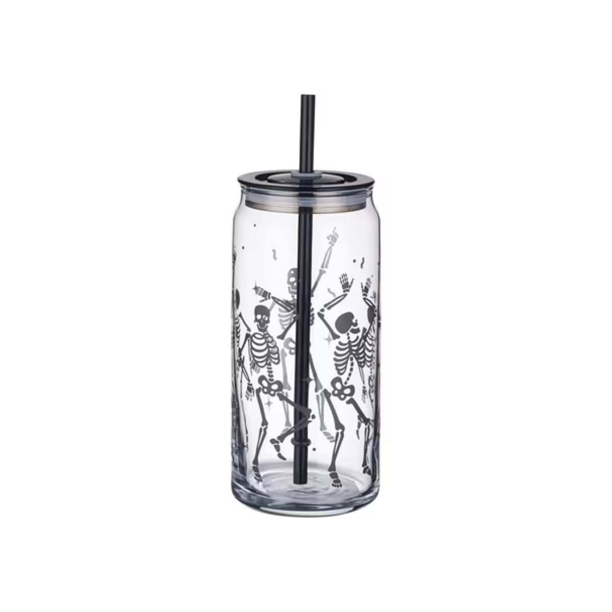 Way to Celebrate Halloween Dancing Skeleton Glass Can Sipper Tumbler, 20 oz