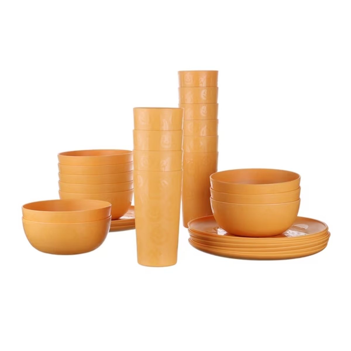 Mainstays 30-Piece Plastic Etched Pumpkin Dinnerware Set, Orange