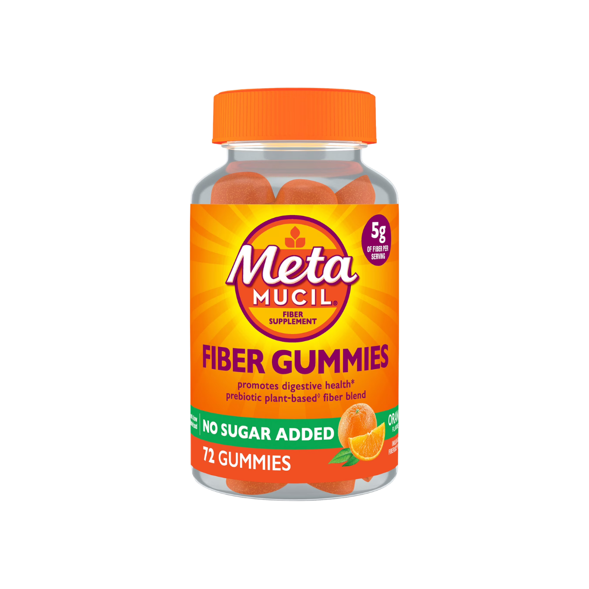 Metamucil Fiber Gummies, Sugar Free, Orange, 72 Count