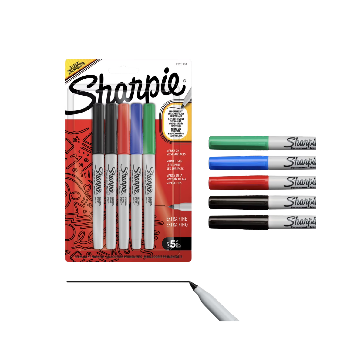 Sharpie Permanent Markers, Water- and Fade-Resistant, Extra Fine Point (0.4mm), Assorted, 5 Count