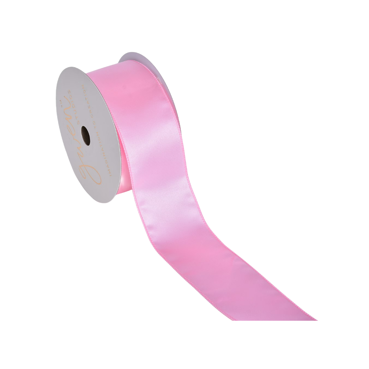 Gwen Studios 2.5" Pink Satin Wired Edge Ribbon, 25 Yards
