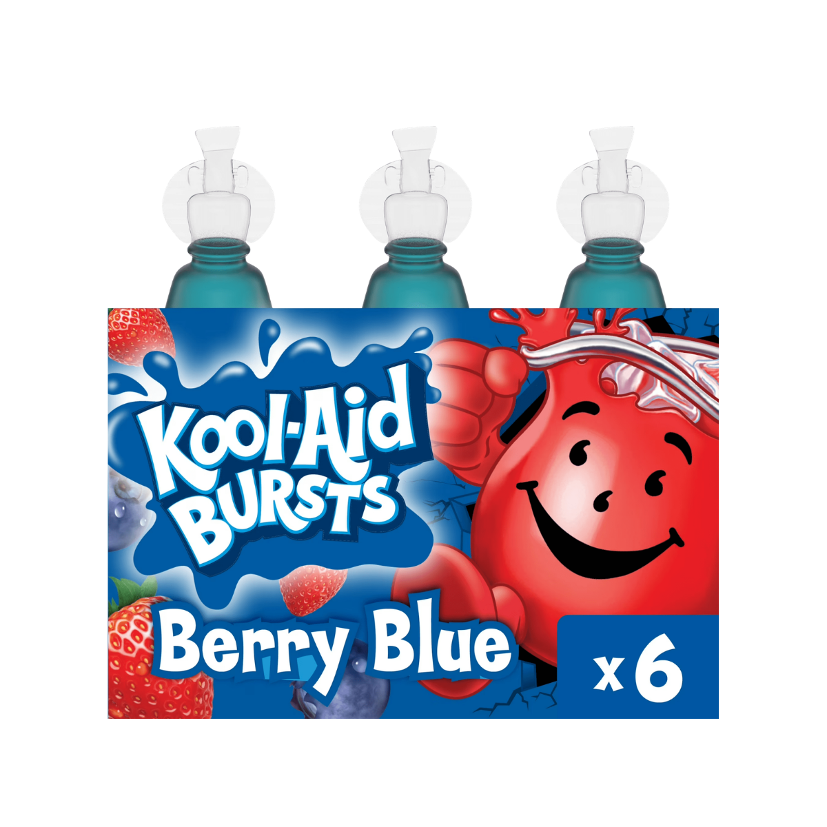 Kool-Aid Bursts Soft Drink, 6 Bottles, for School Lunches and On-the-Go Hydration, artificial flavor Berry Blue, Caffeine Free, 6.75 oz
