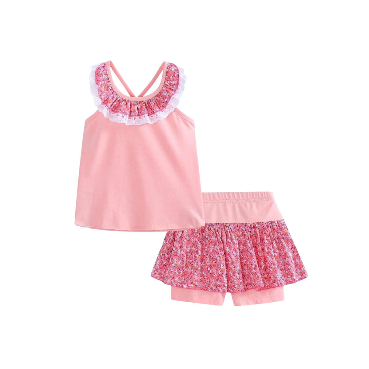 LittleSpring Summer Outfits for Little Girls Size 6 Backless Tank Top and Floral Shorts 2 Pcs Short Set Pink